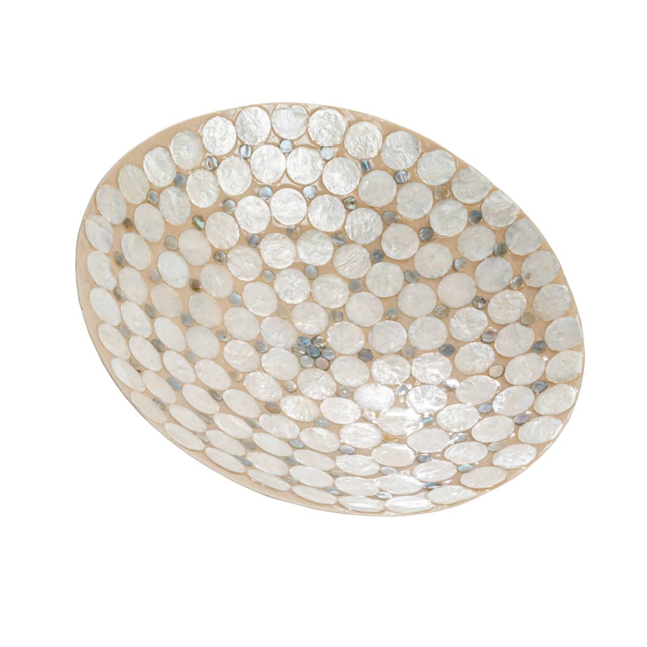 Hello Honey® 14.5" White & Natural Round Decorative Capiz Bowl